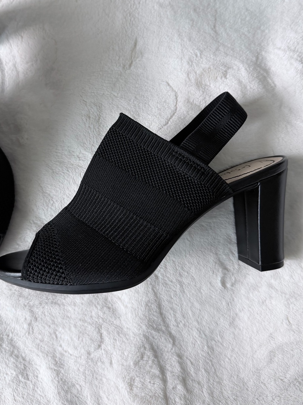 NWOT LifeStride Knit Slingback Peep Toe Block Heel Sandals – Black – Women’s 7.5 - Picture 3 of 7
